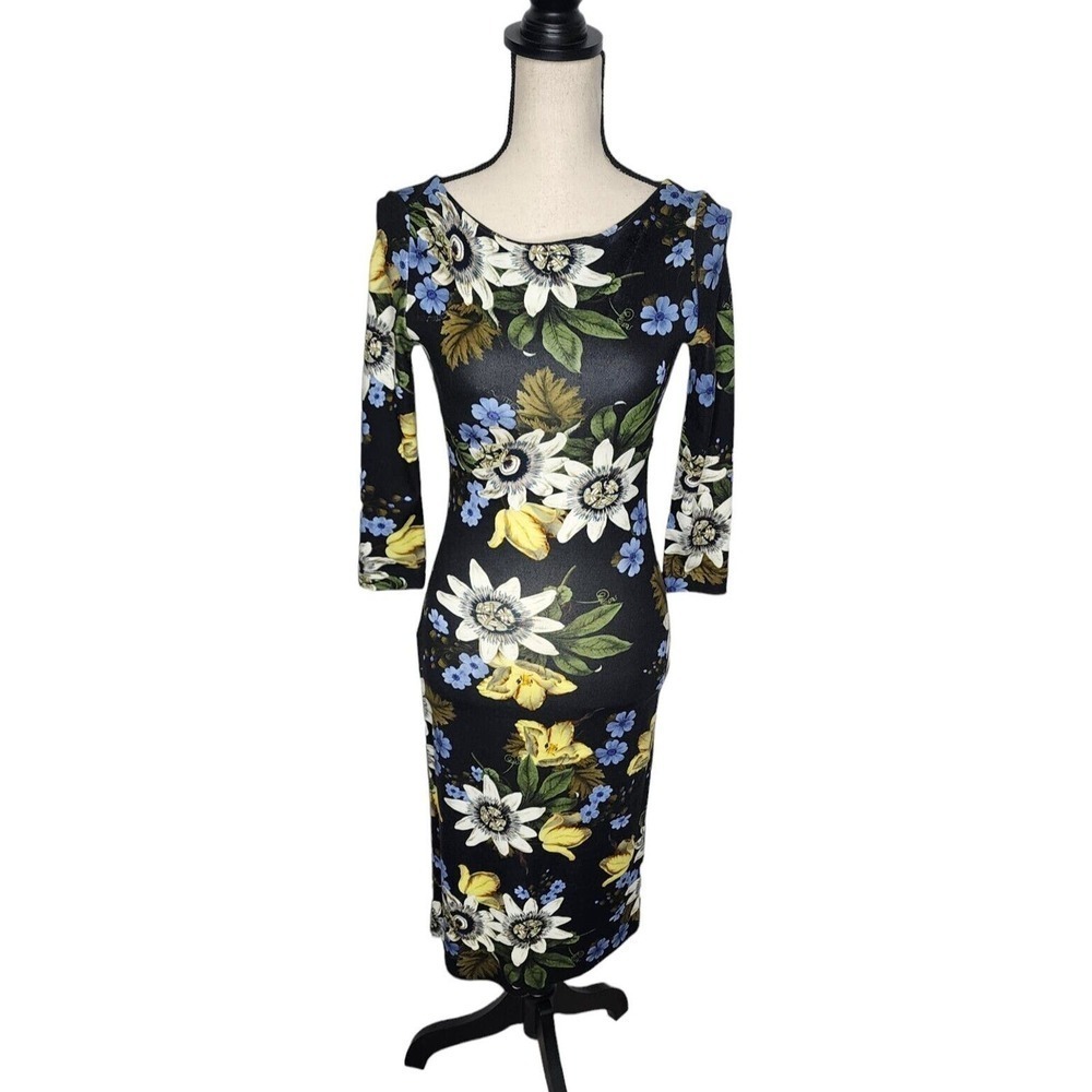 ERDEM Blue Reese Floral Print Stretchy Jersey Slimming Mini Dress Size 2